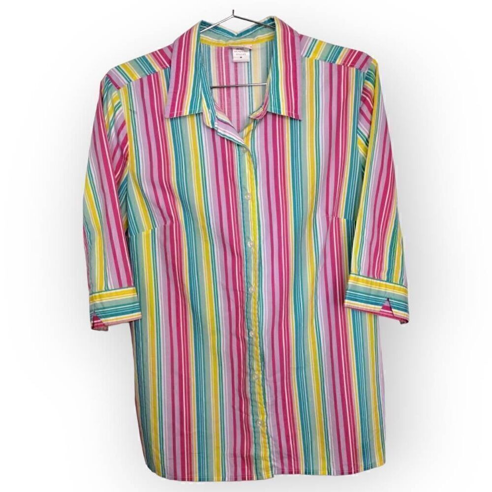 American‎ Sweetheart Womens Blouse Size M 3/4 Sleeve Button Front Multicolor